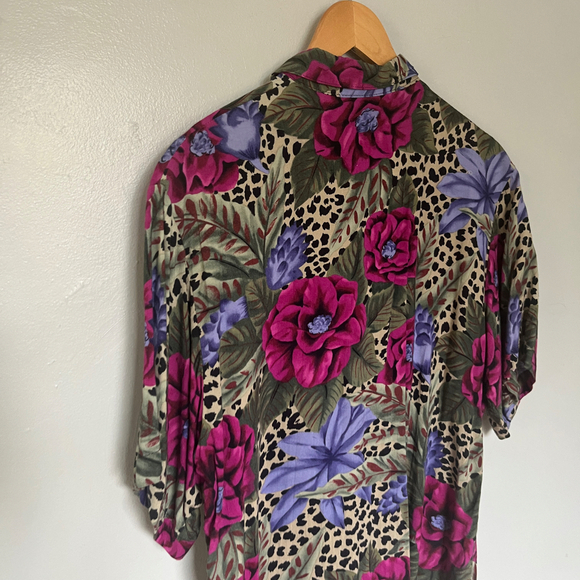 Vintage Separate Issue Floral Leopard Button-Down Shirt – 80s/90s Bold Print - Picture 3 of 10